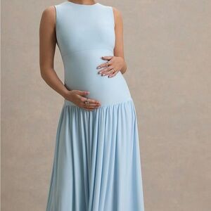 Club L London Elegant Maternity Light Blue Sleeveless Dress